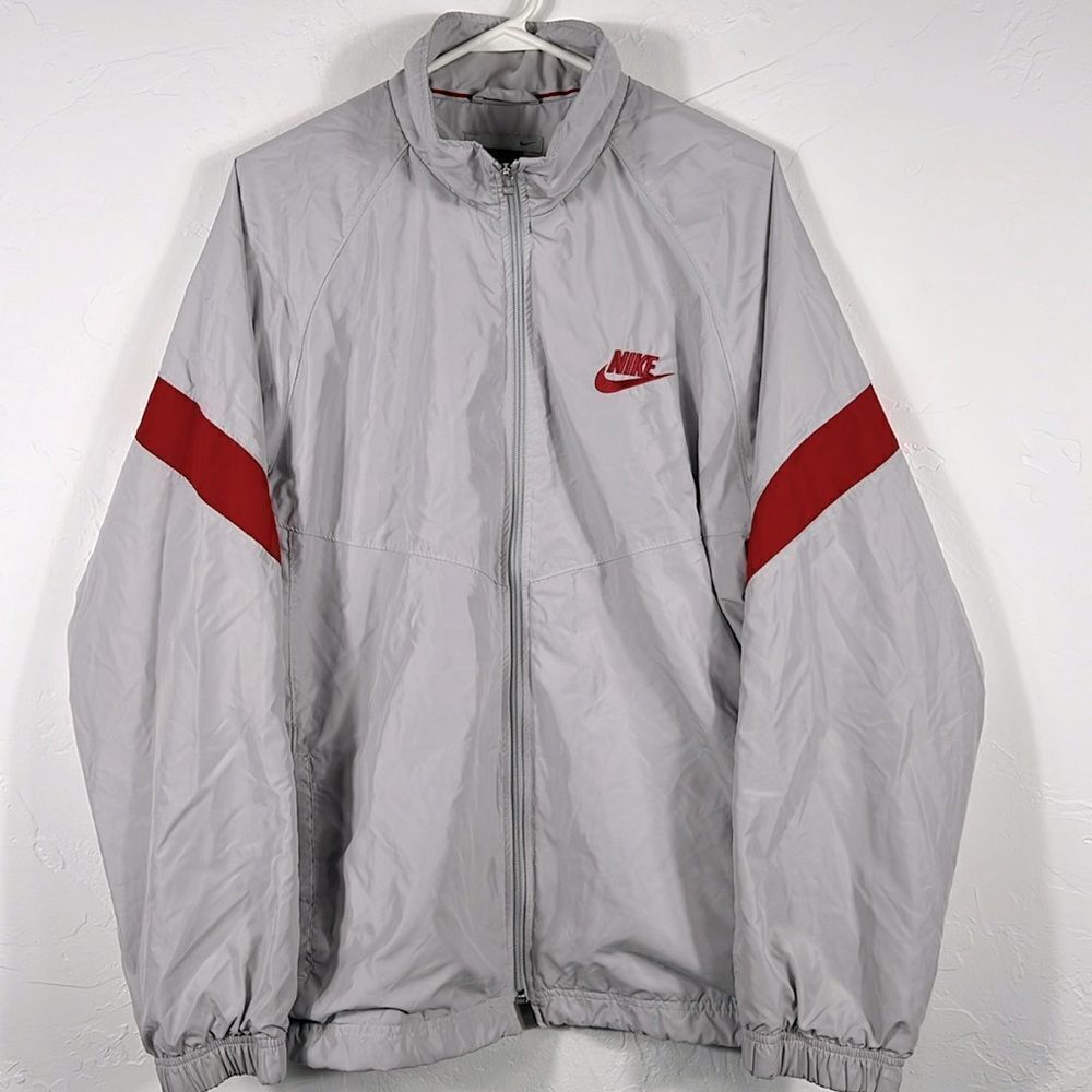 🔥Vintage Embroidered Nike Y2K Windbreaker Full Zip‎ Lined Track Jacket Lg - EUC